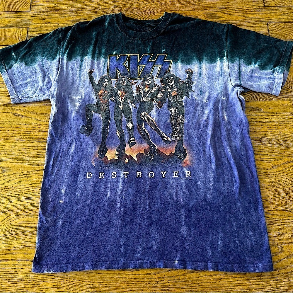 Vintage Liquid Blue 2005 KISS Destroyer Tie-Dye Graphic Rock Concert Tour band T